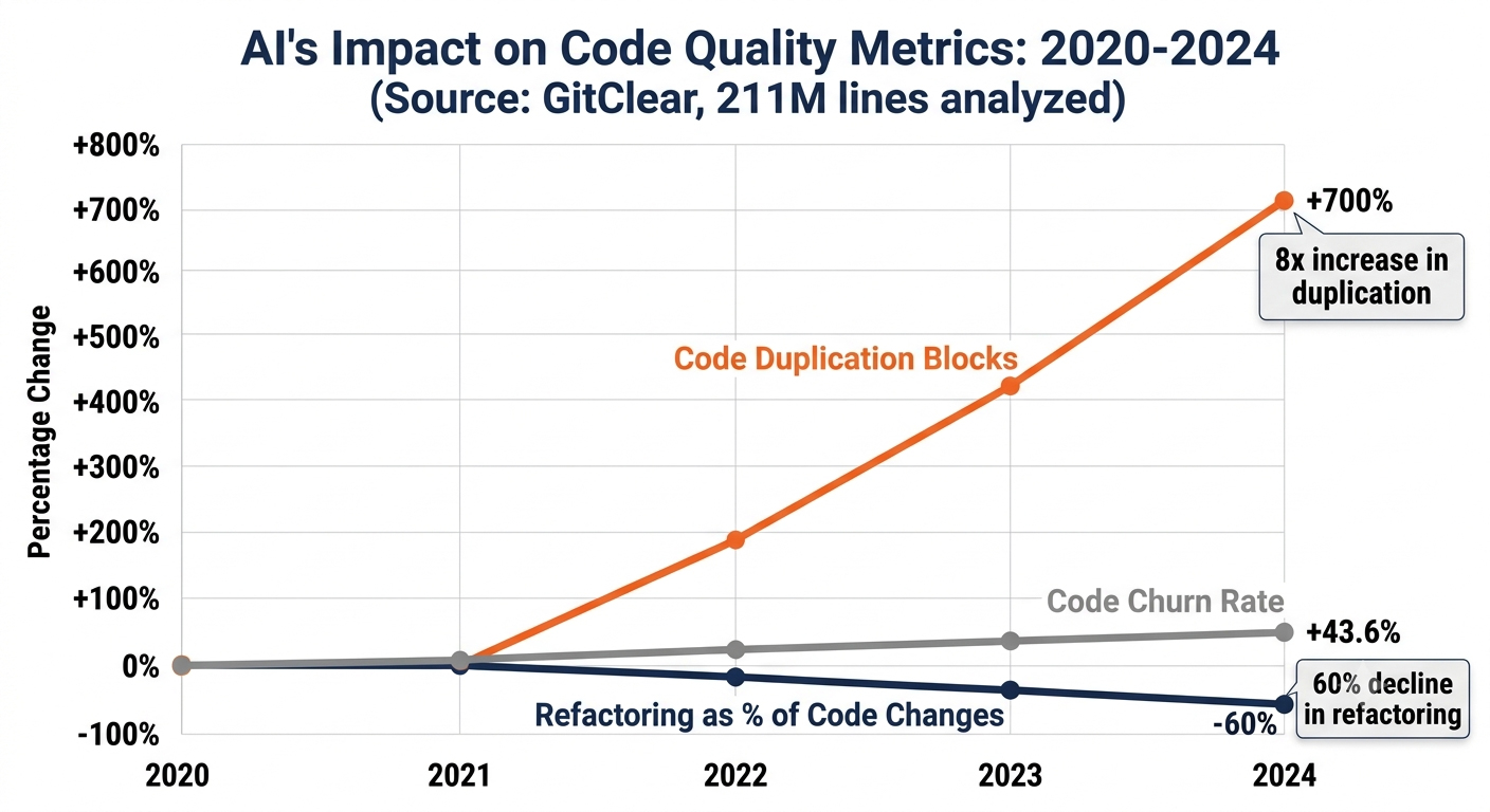AI's Impact on Code Quality Metrics: 2020-2024 (Source: GitClear)