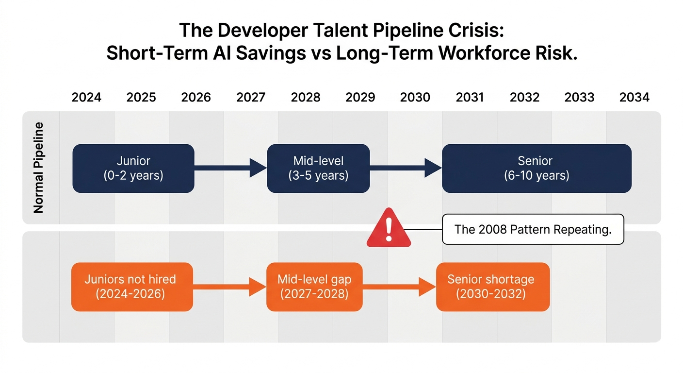 The Developer Talent Pipeline Crisis: Short-Term AI Savings vs Long-Term Workforce Risk