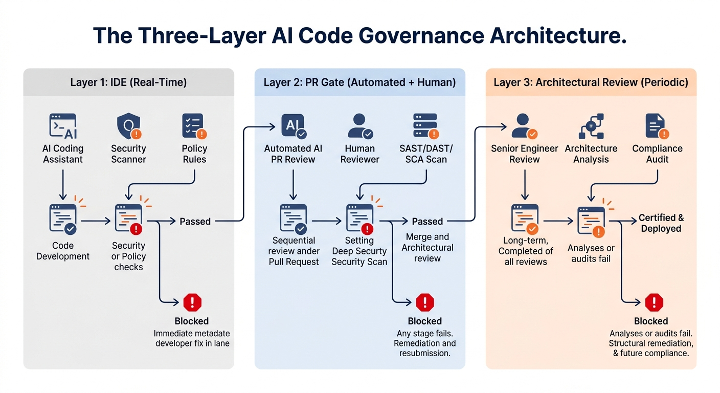 The Three-Layer AI Code Governance Architecture